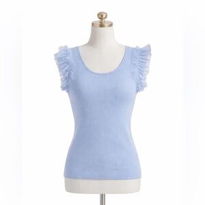 Bailey 44 Jenna Ruffle Sleeve Ribbed Knit Top Baby Blue Size L Luxury NEW
